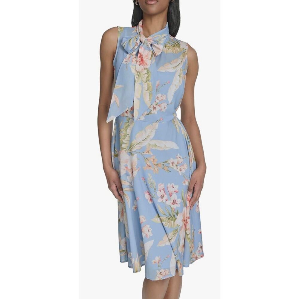 HALSTON Womens Sleeveless Tie Neck Knee Length Shift Dress Size 12